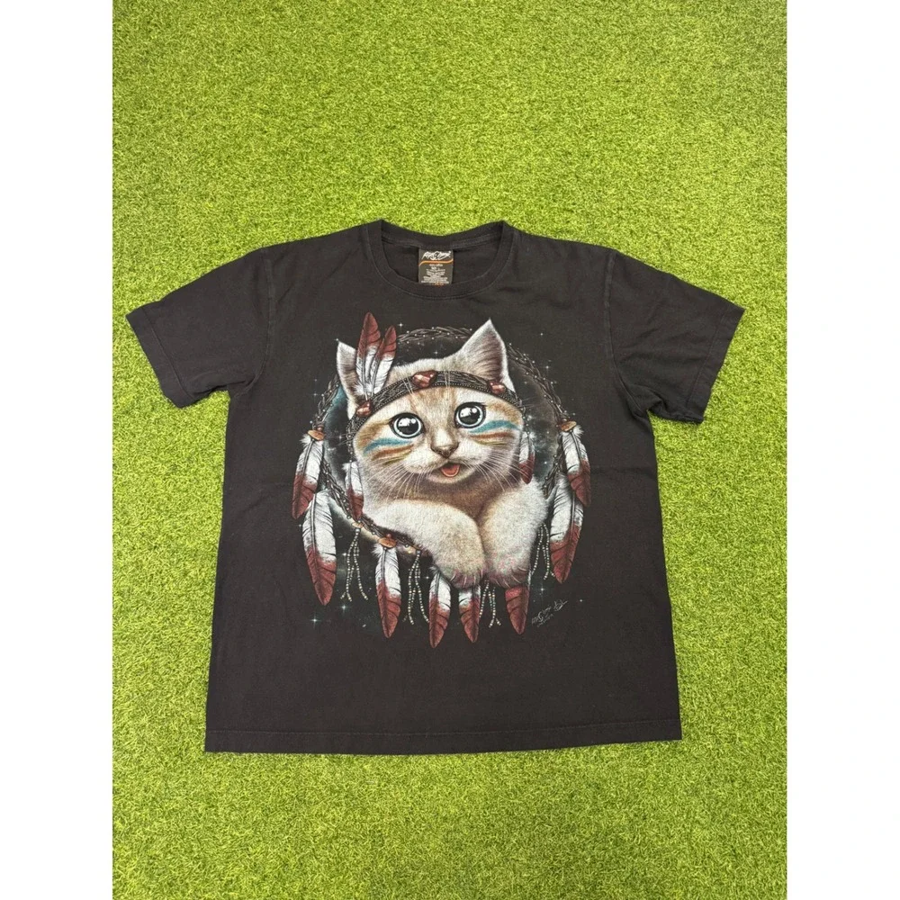 Rock Chang Mens‎ Dreamcatcher Kitten Graphic T-Shirt Black Double Sided Large